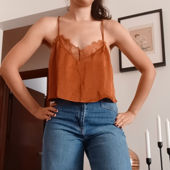 Free People Other - SOLD on Vinted - NWOT Free People Burnt Orange Rust Lace and Satin Cropped Cami